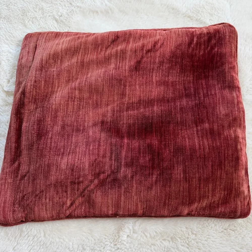 Vintage Needlepoint Floral Pillow 18”x15” Burgundy Wool Front Velvet Back Flat